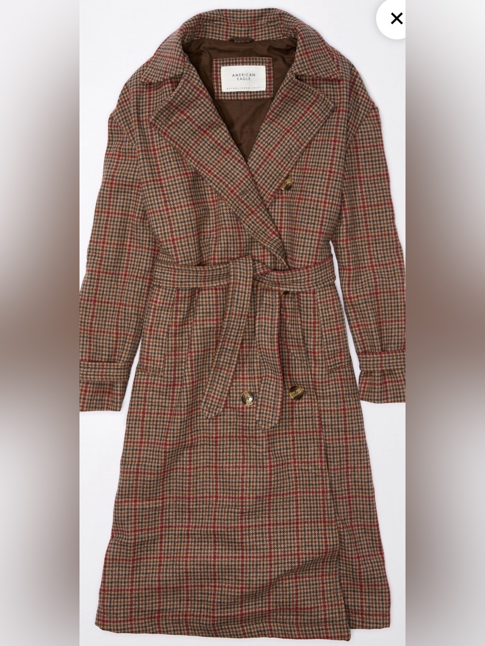 American Eagle Plaid Trench Coat - Picture 3 of 7